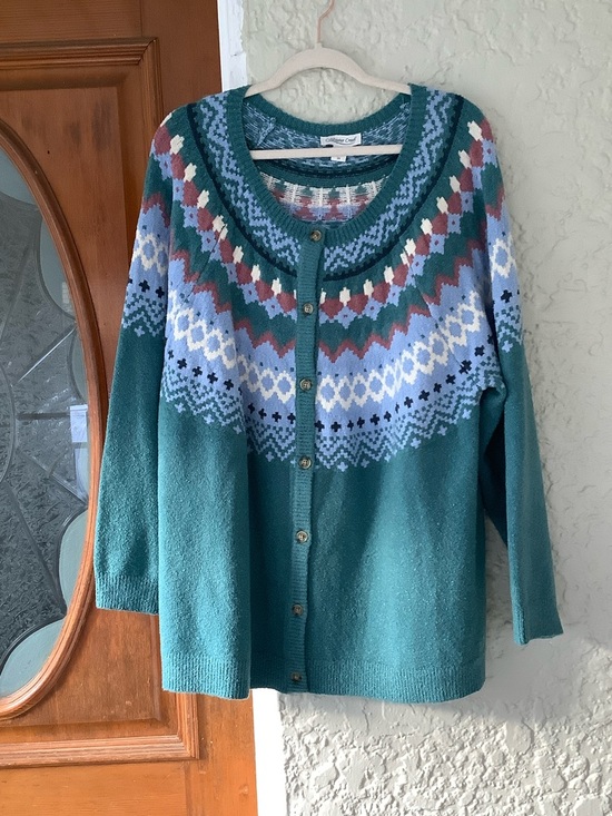 Coldwater Creek Sweaters - Coldwater Creek Teal Fair Isle Button-Front Cardigan